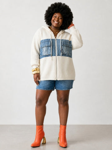 Adventurous Patchwork Hooded Cardigan