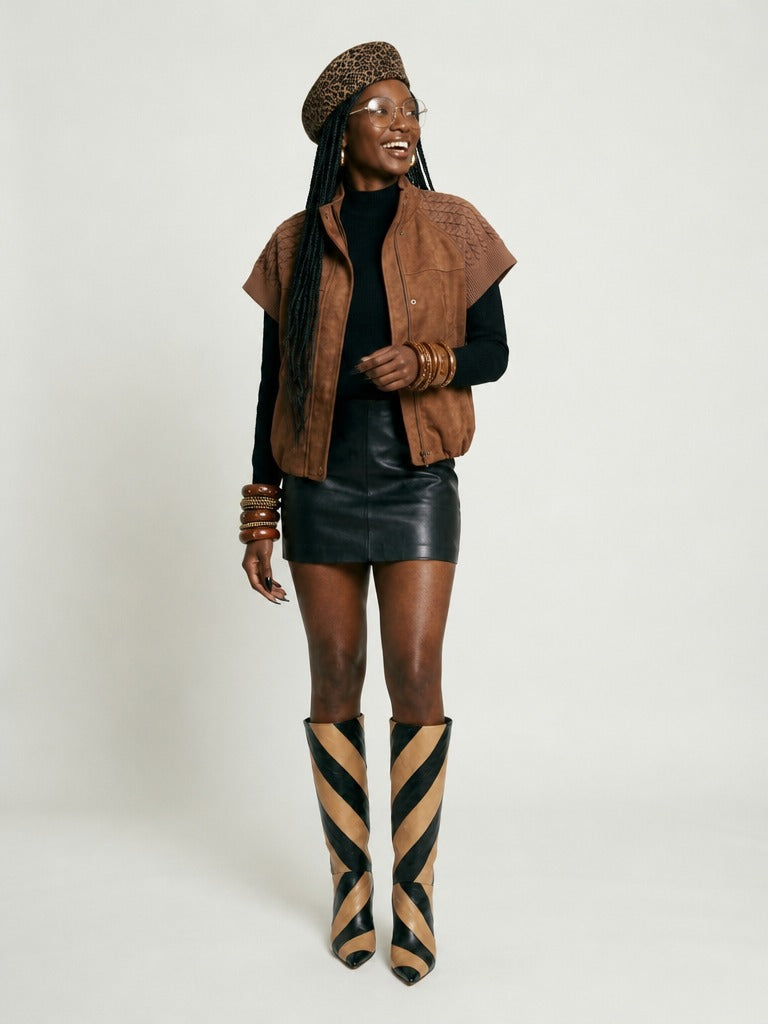 Grounded Faux Suede Knitted Vest
