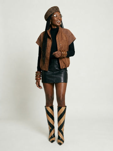 Grounded Faux Suede Knitted Vest