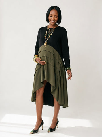 Grounded Pleated Midi Dress