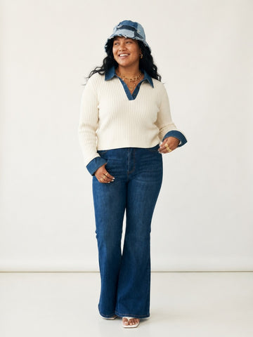Audacious Denim Patchwork Knit Sweater