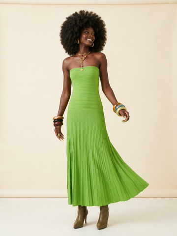 Vibrant Strapless Pleated Maxi Dress