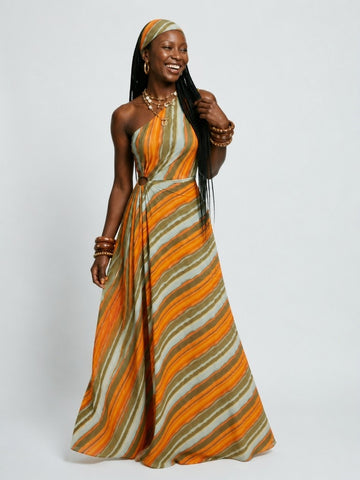 Spirited Striped Halter Maxi Dress