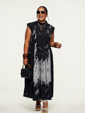 Unique Patterned Sleeveless Midi Dress