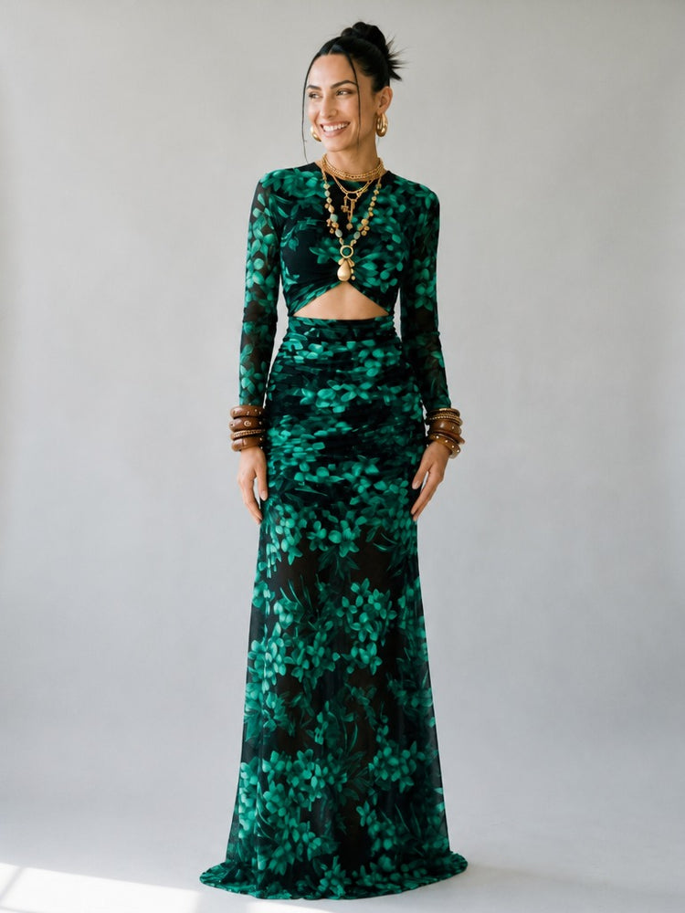 Magnetic Floral Ruched Maxi Dress