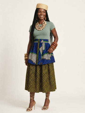 Mmimi Ankara Twi Tier Midi Skirt - Luxurious Flow & Grace