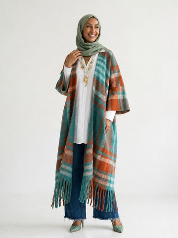Wanderlust Plaid Fringed Kimono