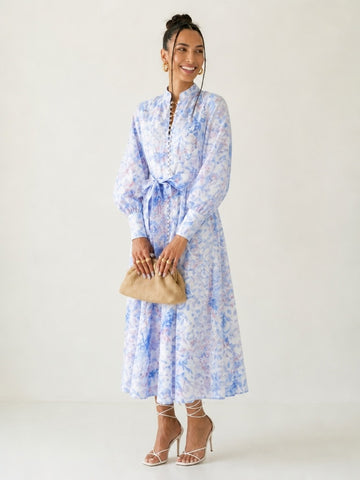 Radiant Floral Lantern Sleeve Maxi Dress