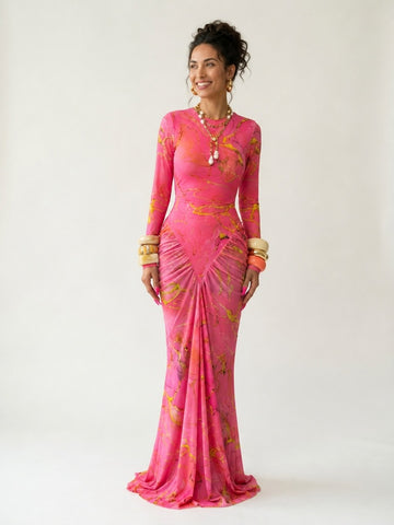 Audacious Printed Ruched Maxi Dress
