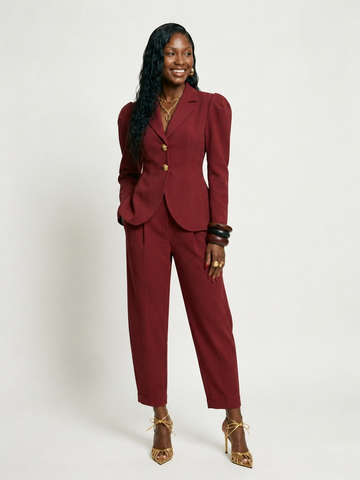 Confident Slim Puff Sleeve Pant Suit