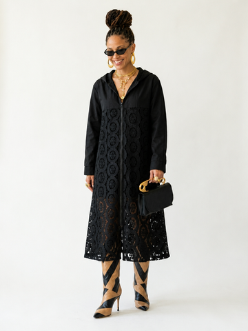 Liberated Lace Patchwork Hooded Trench