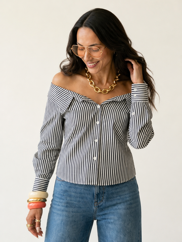 Confident Off-Shoulder Striped Blouse