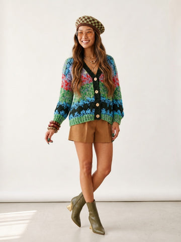 Vibrant Chunky Knit Cardigan
