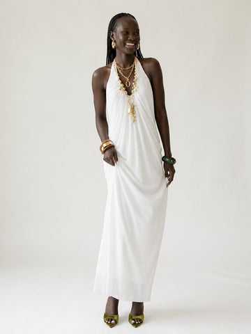 Divine Pleated Halter Maxi Dress
