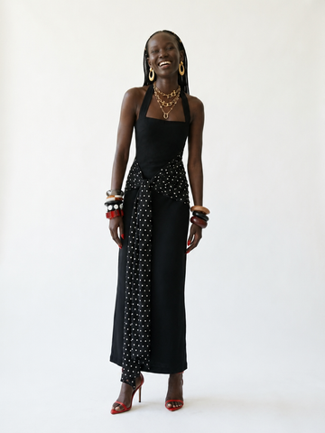 Elegant Polka Dot Halter Maxi Dress