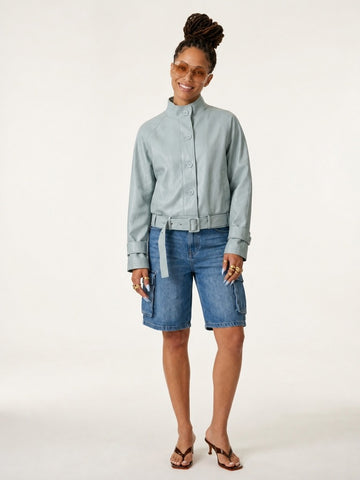 Grounded Faux Leather Bomber Jacket