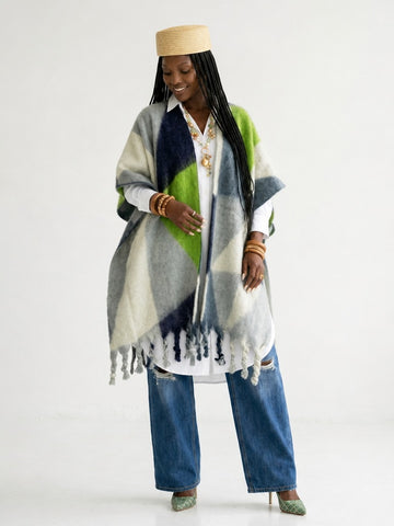 Vibrant Geometric Tassel Kimono