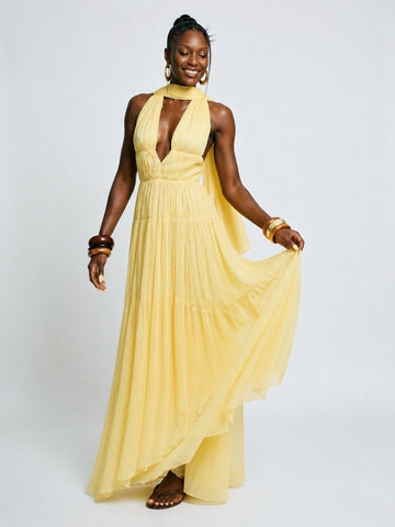 Radiant Flowing Halter Maxi Dress