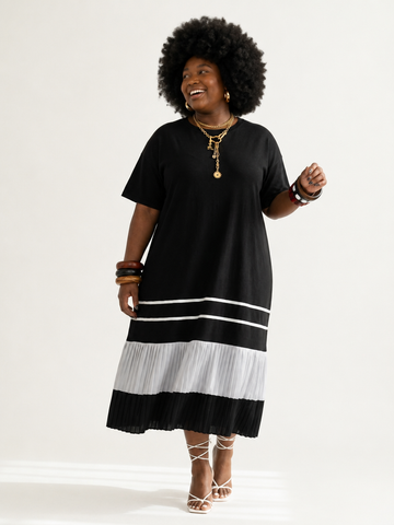 Confident Patchwork Pleated Maxi Dress