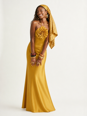 Radiant Gold Halter Maxi Dress
