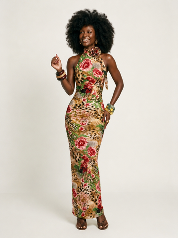 Fierce Floral Rhinestone Maxi Dress