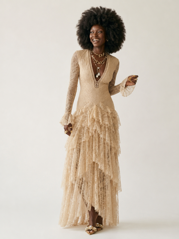 Ethereal Lace Tiered Maxi Dress