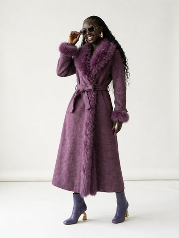 Elegant Wool Fur Trimmed Coat
