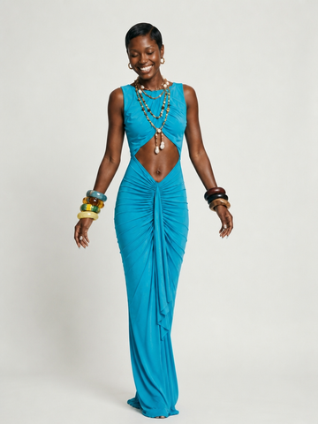 Powerful Ruched Cutout Maxi Gown