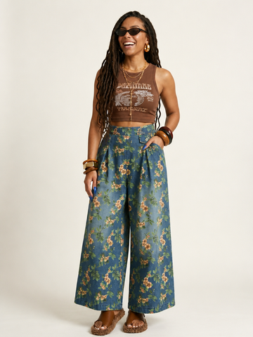 Free Spirit Floral Print Wide-Leg Jeans