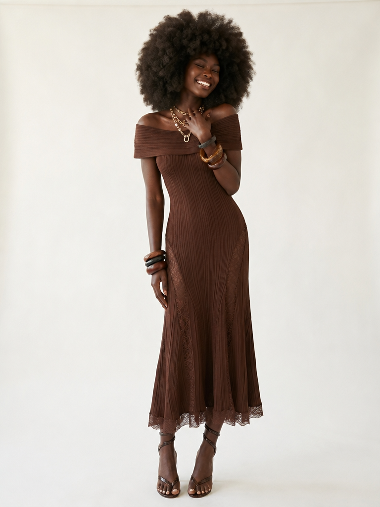 Elegant Knitted Lace Maxi Dress