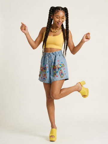 Vibrant Crystal Denim Shorts