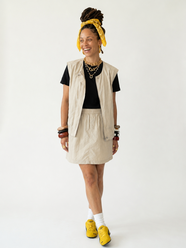 Grounded Polyester Loose Vest Skirt Set