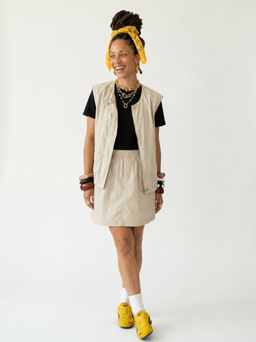 Grounded Polyester Loose Vest Skirt Set