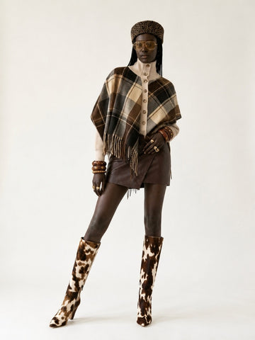 Grounded Plaid Fringe Knit Cardigan