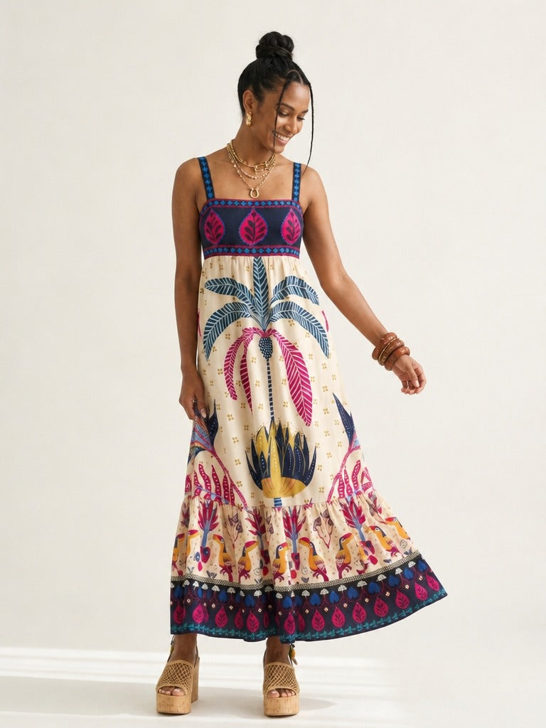 Wanderlust Printed Square Neck Maxi Dress