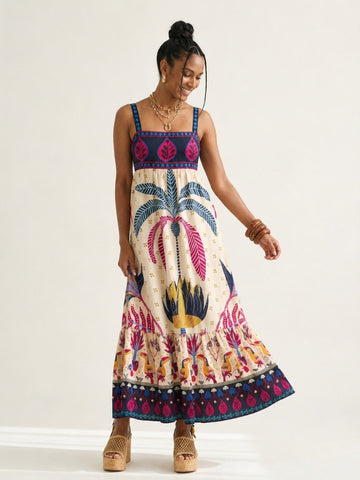 Wanderlust Printed Square Neck Maxi Dress
