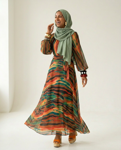 Vibrant Sparkle Printed Kaftan