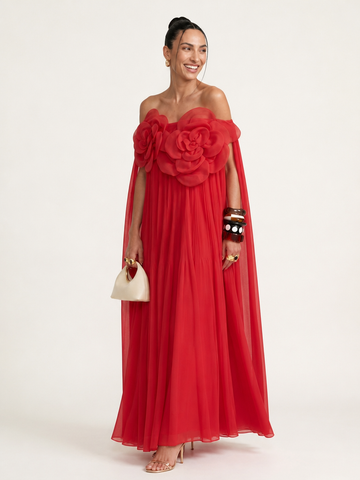 Radiant Organza Pleated Maxi Dress
