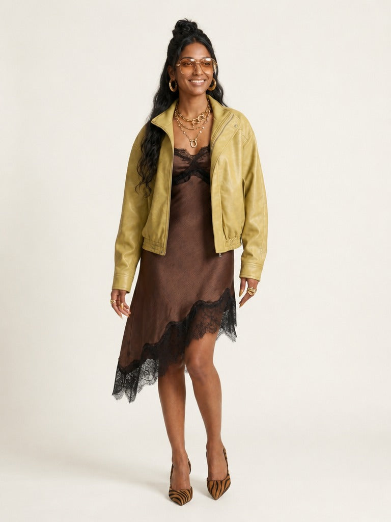 Confident Oversized Distressed Leather Jacket