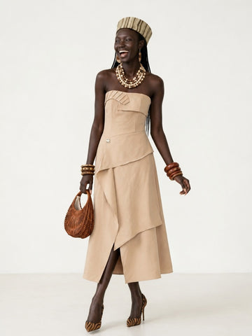 Elegant Ruffled Strapless Maxi Dress
