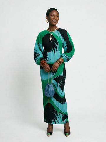 Divine Pleated Hand-Painted Maxi Dress