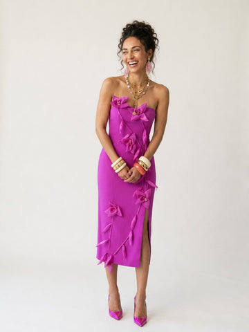 Radiant Strapless Floral Midi Dress