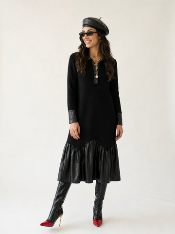 Audacious Black Leather Midi Dress