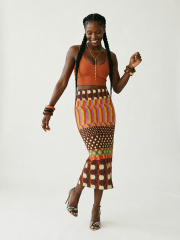Spirited Pleated Geometric Midi Skirt