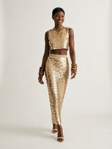 Radiant Golden Sequin Maxi Skirt