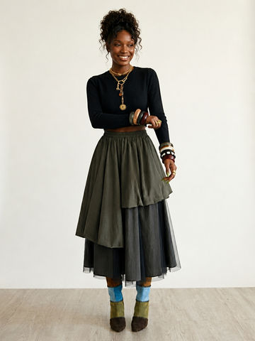 Boundless Mesh Layered Midi Skirt