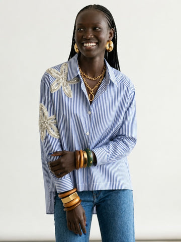 Divine Striped Beaded Floral Blouse