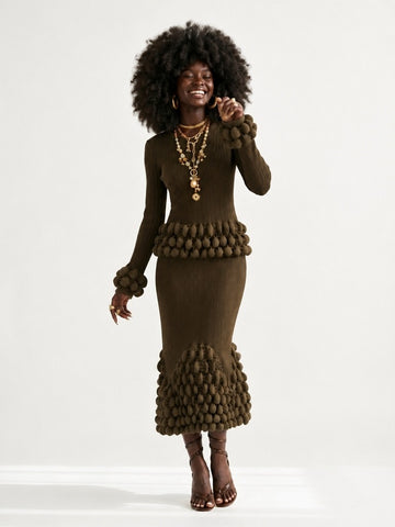 Elegant Pleated Ball Detail Two-Piece Set