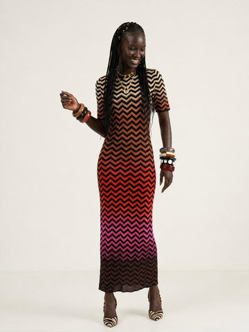 Vibrant Striped Midi Knit Dress