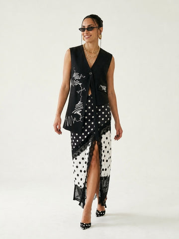 Unique Embroidered Asymmetrical Sleeveless Vest